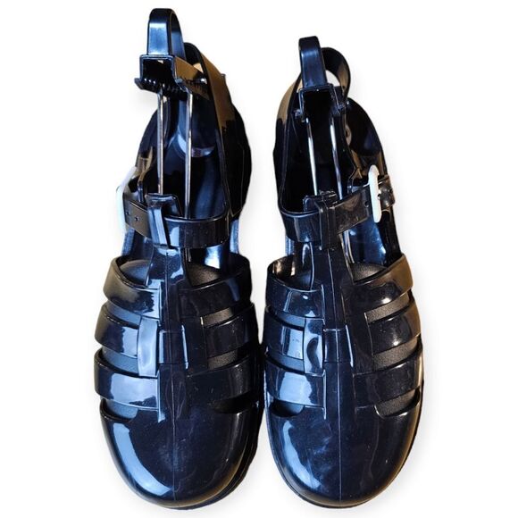 Juju Northampton 1986 Black Rubber Gladiator Jelly Slingback Sandals - Picture 10 of 11